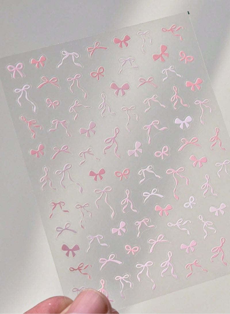 2pcs Sweet Pink White Bow Nail Stickers for Manicure, Cute Wavy Ribbon Bow Nails, Decorative Nail Stickers, Women's Nail Art Supplies Nail Accessories - Image 3