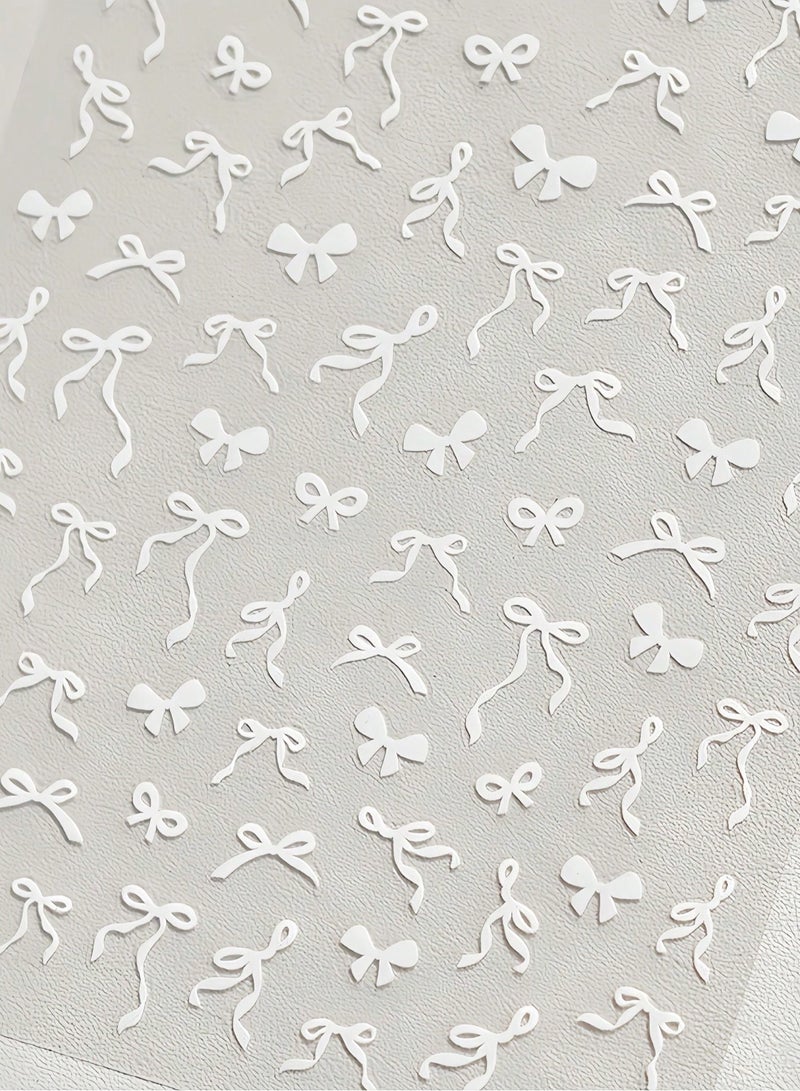 2pcs Sweet Pink White Bow Nail Stickers for Manicure, Cute Wavy Ribbon Bow Nails, Decorative Nail Stickers, Women's Nail Art Supplies Nail Accessories - Image 4