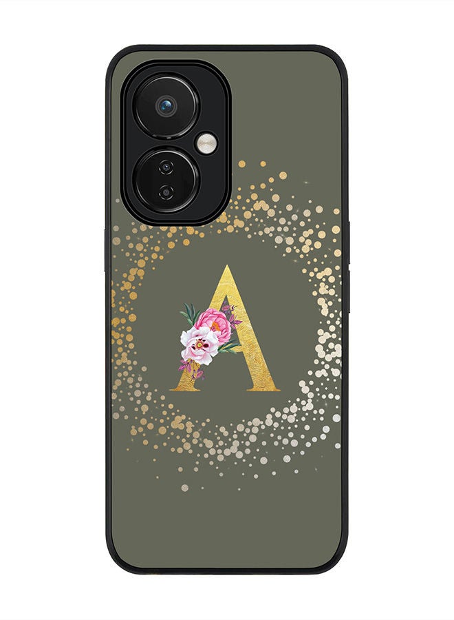 Stylizedd Rugged Black edge case for Nord CE 3 Lite Slim fit Soft Case Flexible Rubber Edges Anti Drop TPU Gel Thin Cover - Custom Monogram Initial Letter Floral Pattern Alphabet - A - Olive Green - Image 1