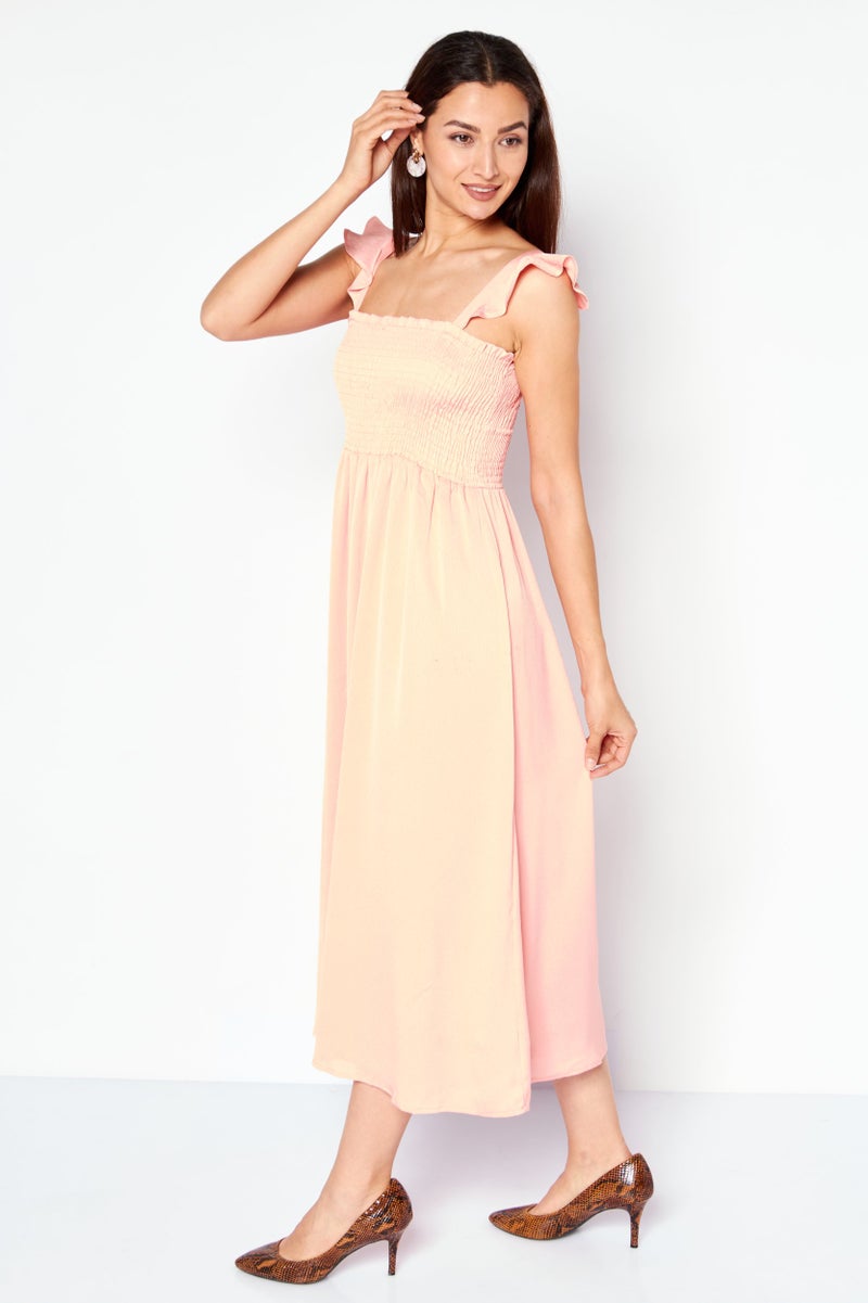 INC Women Ruched Midi Dress, Coral Pink - Image 2