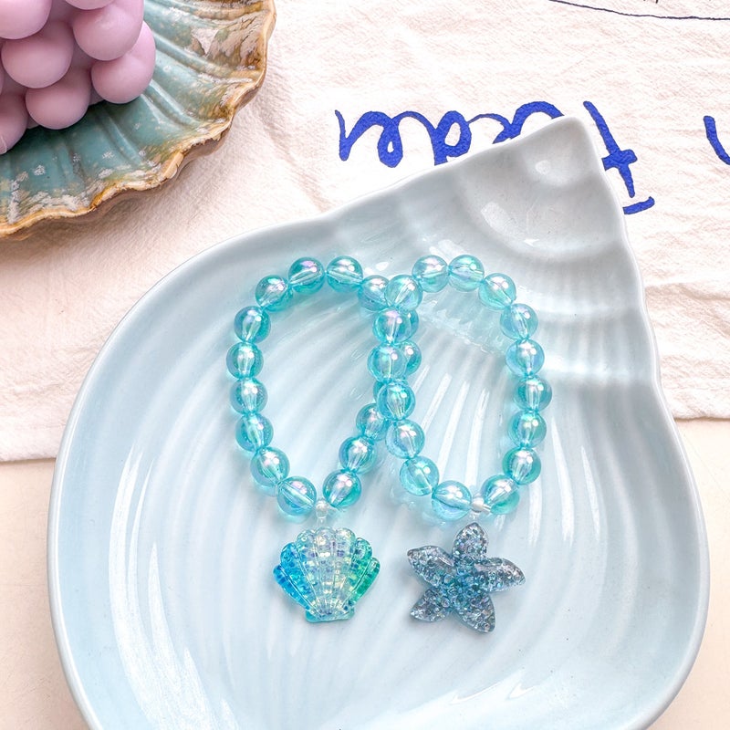 Generic Cute Mermaid Starfish Shell Hair Clips Bands Necklace Bracelet for Kids Starfish Shell Bracelet [2 Pack]]