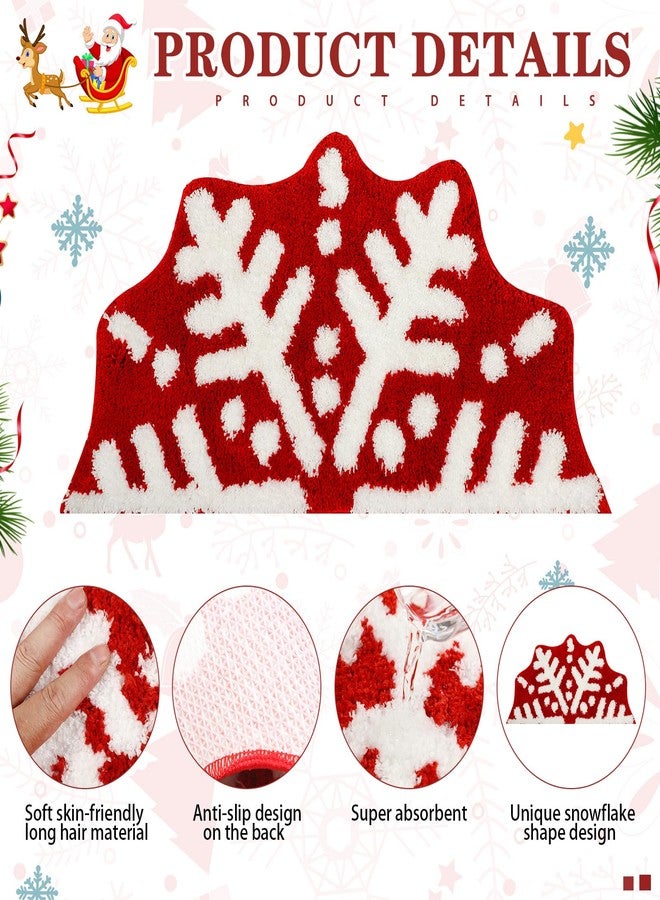 Tinideya Red Winter Snowflake Bathroom Rugs Semi Circular Snowflake Bath Rug Non Slip Winter Doormat Welcome Mat for Bathroom Carpet Decoration 18.9 x 34.6 Inch (Trendy Pattern) - Image 3
