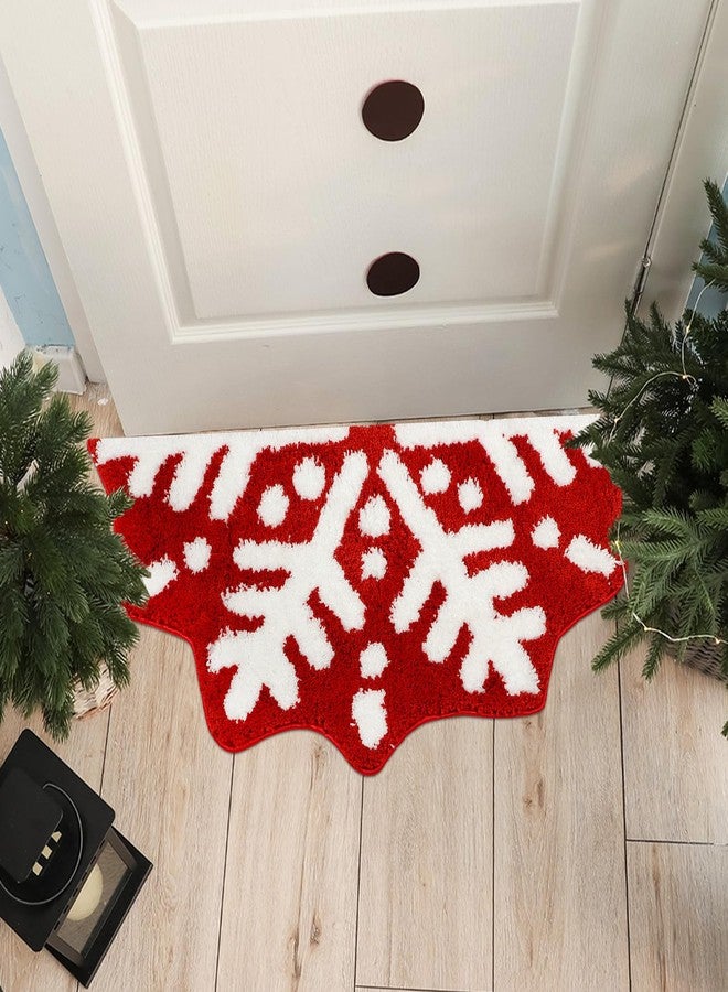Tinideya Red Winter Snowflake Bathroom Rugs Semi Circular Snowflake Bath Rug Non Slip Winter Doormat Welcome Mat for Bathroom Carpet Decoration 18.9 x 34.6 Inch (Trendy Pattern) - Image 1