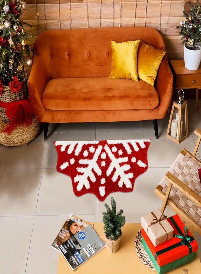 Tinideya Red Winter Snowflake Bathroom Rugs Semi Circular Snowflake Bath Rug Non Slip Winter Doormat Welcome Mat for Bathroom Carpet Decoration 18.9 x 34.6 Inch (Trendy Pattern) - Image 5