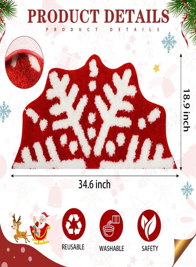 Tinideya Red Winter Snowflake Bathroom Rugs Semi Circular Snowflake Bath Rug Non Slip Winter Doormat Welcome Mat for Bathroom Carpet Decoration 18.9 x 34.6 Inch (Trendy Pattern) - Image 2