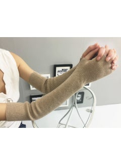 Cashmere Arm Warmers Fingerless Long Gloves for Women Autumn Winter Thick Warm Wool Sleeve Beige camel