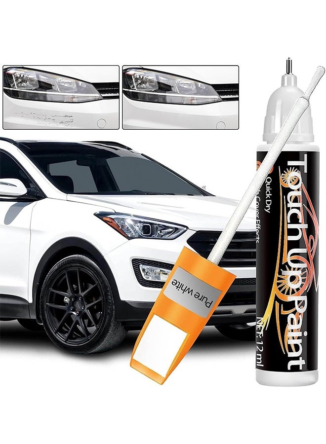 Touch White Touch Up Paint For Cars, Waterproof Car Scratch Remover For Deep Scratches, Two-In-One Car Touch Up Paint Fill Paint Pen, For Deep And Minor Scratches - Pure White (12ML) - Image 1
