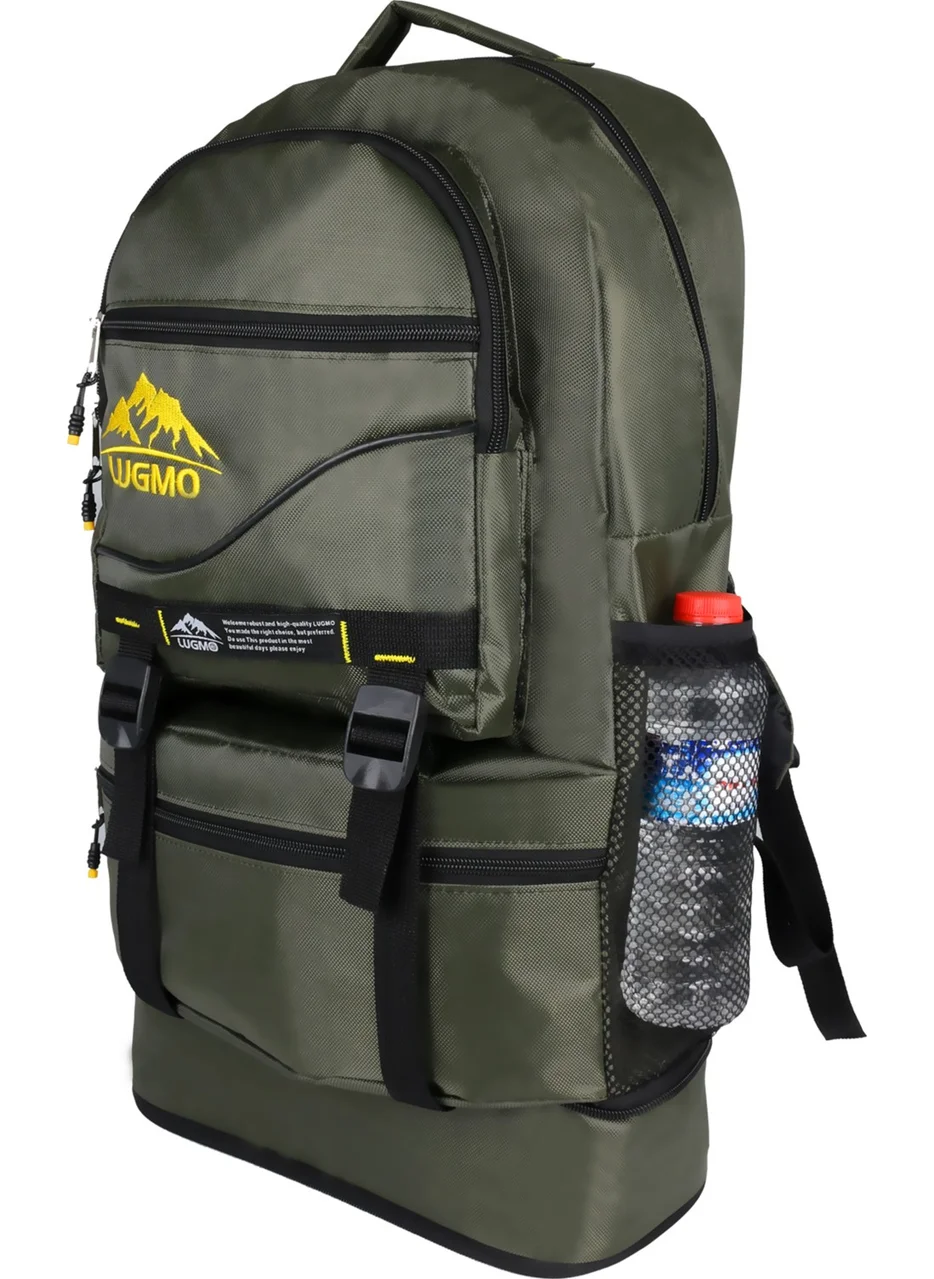 Lugmo Mountaineer Backpack 65 Liter Travel Sports Camping Compartment Khaki with Bellows