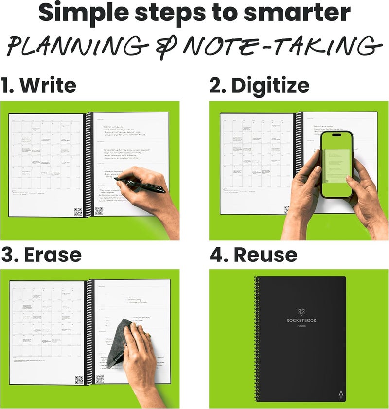 Rocketbook Fusion Reusable Undated Productivity Planner, Letter Size 8.5x11, Black - Goals, Monthly and Weekly Calendar, Daily To-do List, Lined and Dotted Notes Pages - Image 2