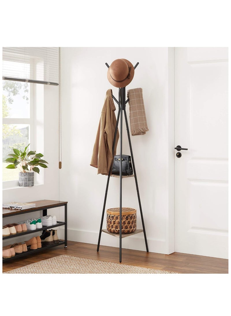 MIXDE Three-Pronged Coat Rack Freestanding, Coat Hanger Stand, Hall Tree With 2 Shelves, For Clothes, Hat, Bag, Industrial Style, Rustic Brown And Black  - Image 3