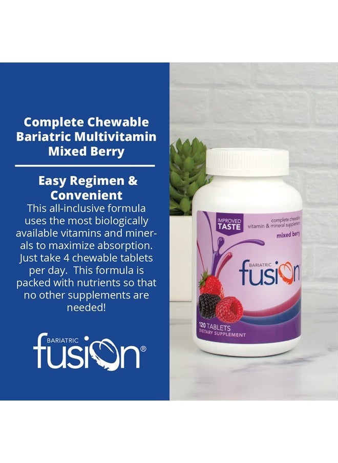 Bariatric Fusion - Mixed Berry Complete Chewable Bariatric Multivitamin with Iron | Post Bariatric Vitamins for Gastric Bypass and Sleeve | Gluten, Dairy and Soy Free | 120 Tablets | 1 Month - Image 1