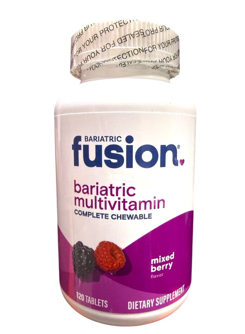 Bariatric Fusion فيتامينات متعددة قابلة للمضغ من مزيج التوت البري الكامل لعلاج السمنة مع الحديد | فيتامينات ما بعد علاج السمنة لعلاج تحويل مسار المعدة وتكميم المعدة | خالية من الجلوتين ومنتجات الألبان والصويا | 120 قرصًا | شهر واحد - Image 1