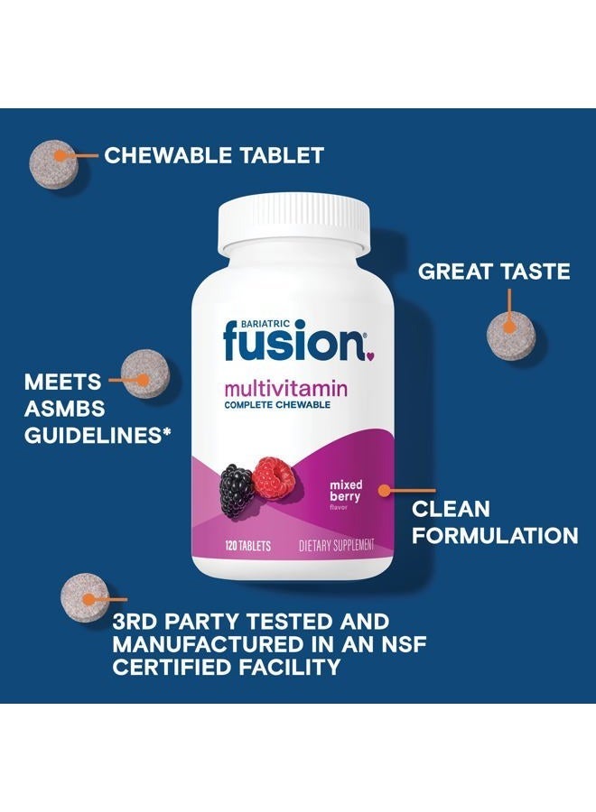 Bariatric Fusion فيتامينات متعددة قابلة للمضغ من مزيج التوت البري الكامل لعلاج السمنة مع الحديد | فيتامينات ما بعد علاج السمنة لعلاج تحويل مسار المعدة وتكميم المعدة | خالية من الجلوتين ومنتجات الألبان والصويا | 120 قرصًا | شهر واحد - Image 5