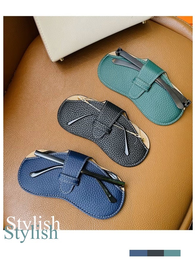 Portable Eyeglass Case Portable Glasses Bag Creative Glasses Box Anti-Stress Sun Glasses Storage Bag Men & Women Myopia Glasses Protective Cover, Ultra-Fine Leather Soft & Protective (green) - Image 3