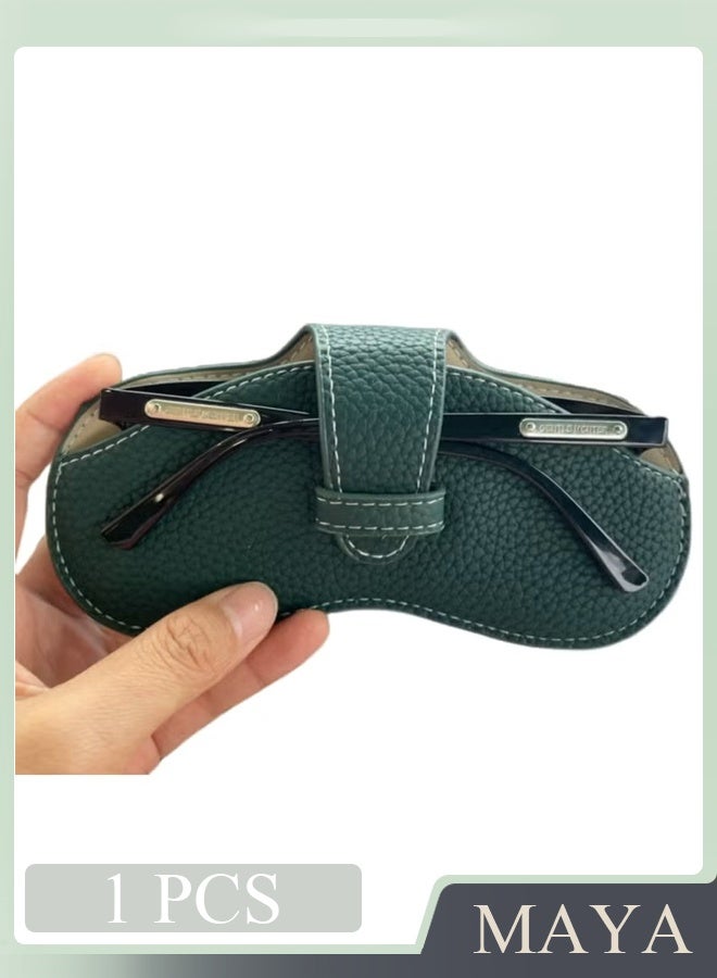 Portable Eyeglass Case Portable Glasses Bag Creative Glasses Box Anti-Stress Sun Glasses Storage Bag Men & Women Myopia Glasses Protective Cover, Ultra-Fine Leather Soft & Protective (green) - Image 1