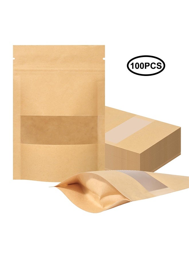 100-Piece Kraft Bags with Clear Window, Resealable Bags Stand Up Pouches Coffee Bags Sealable Bags for Packaging, Ziplock Stand Up Bags for Home or Business (15*22*4cm)  - Image 1