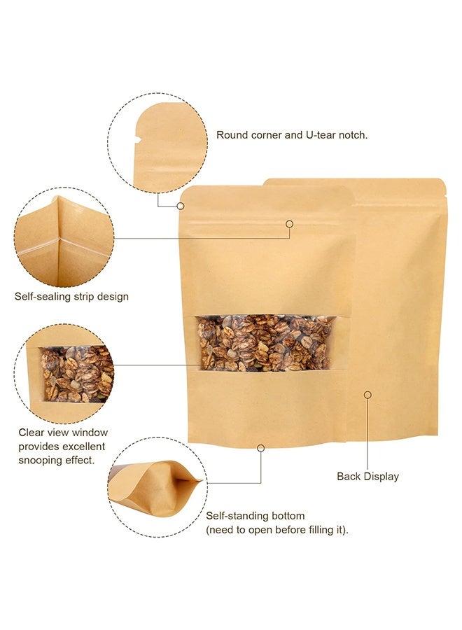 100-Piece Kraft Bags with Clear Window, Resealable Bags Stand Up Pouches Coffee Bags Sealable Bags for Packaging, Ziplock Stand Up Bags for Home or Business (15*22*4cm)  - Image 3