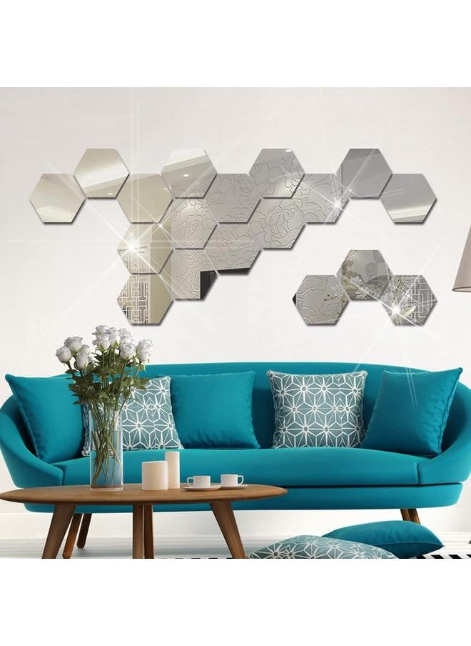 yongsheng 12Pcs Hexagon Acrylic Mirror Wall Sticker, Removable Acrylic Mirror Wall Stickers 3D DIY Wall Decals Art for Room  Silver 100 * 85 * 50mm  - Image 5