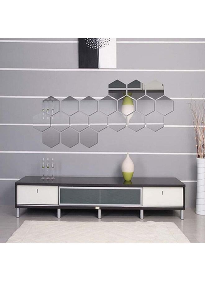 yongsheng 12Pcs Hexagon Acrylic Mirror Wall Sticker, Removable Acrylic Mirror Wall Stickers 3D DIY Wall Decals Art for Room  Silver 100 * 85 * 50mm  - Image 4