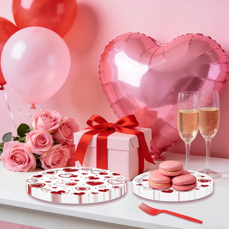 Photken 96 Pieces Valentineâ€™s Day Tableware Set â€“ Red Heart Disposable Plates, Napkins, and Forks for Romantic Dinners, Weddings, Anniversaries, and Love-Themed Parties â€“ Serves 24 - Image 5