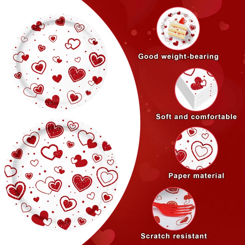 Photken 96 Pieces Valentineâ€™s Day Tableware Set â€“ Red Heart Disposable Plates, Napkins, and Forks for Romantic Dinners, Weddings, Anniversaries, and Love-Themed Parties â€“ Serves 24 - Image 3