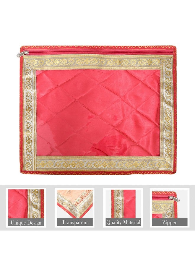 Kuber Industries Satin Saree Cover | Clothes Storage Bag | Single Packing Saree With Zip Closure | Wardrobe Organizer | Cloth Stoarge | 4 Side Lace Saree Cover | Pack Of 12 | Pink, 36 Cm, 1 Cm - Image 2