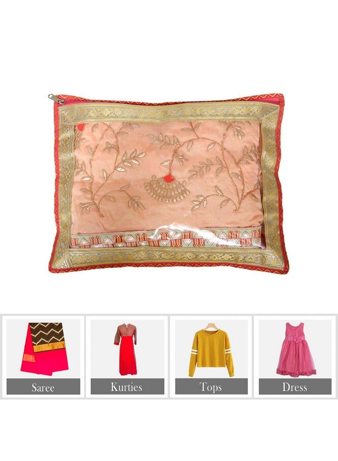 Kuber Industries Satin Saree Cover | Clothes Storage Bag | Single Packing Saree With Zip Closure | Wardrobe Organizer | Cloth Stoarge | 4 Side Lace Saree Cover | Pack Of 12 | Pink, 36 Cm, 1 Cm - Image 4