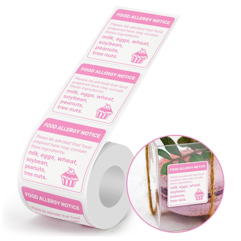 GUEER 2"x2" 300pcs Square Food Allergy Stickers Waterproof for Party, Restaurants, Allergen Warning Stickers for Food, Kitchen - Image 1