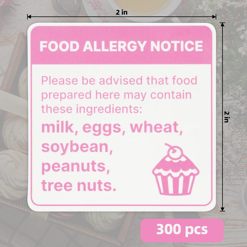GUEER 2"x2" 300pcs Square Food Allergy Stickers Waterproof for Party, Restaurants, Allergen Warning Stickers for Food, Kitchen - Image 2