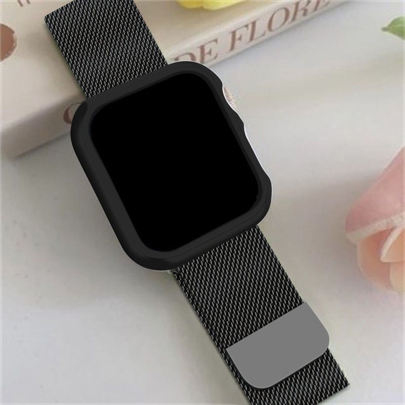 Magnetic Loop Silvery Mesh Metal Band Set For 45mm Iwatch With Hard PC Case - Image 1