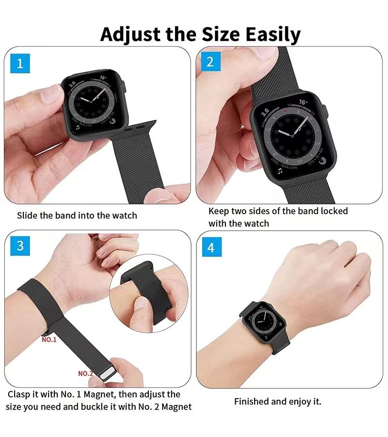 Magnetic Loop Silvery Mesh Metal Band Set For 45mm Iwatch With Hard PC Case - Image 3