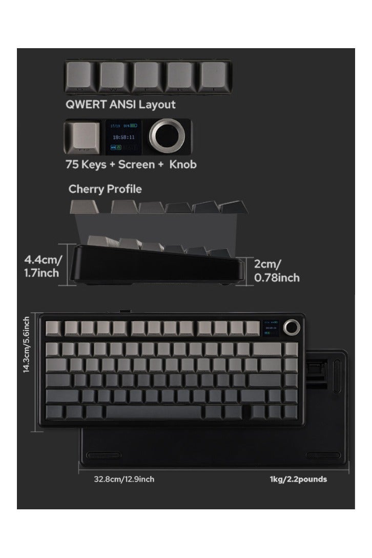 X AULA F75 MAX Tri-Mode Wireless Gaming Keyboard, TFT Screen, Knob, Hot Swappable, 2.4GHz/Type-C/BT5.0, Gasket Creamy, for PC/Mac/Office/Gaming (Black Gradient) - Image 3