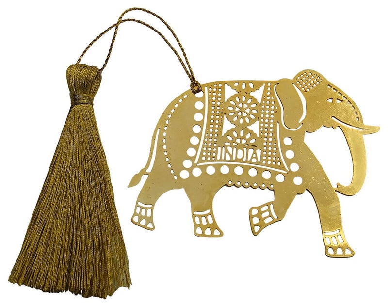 Skywalk Art & Craft Elephant Metal Bookmark with Tassel,Pendant Charm, School Supplies Page Holder Charm - Golden Color - Image 1