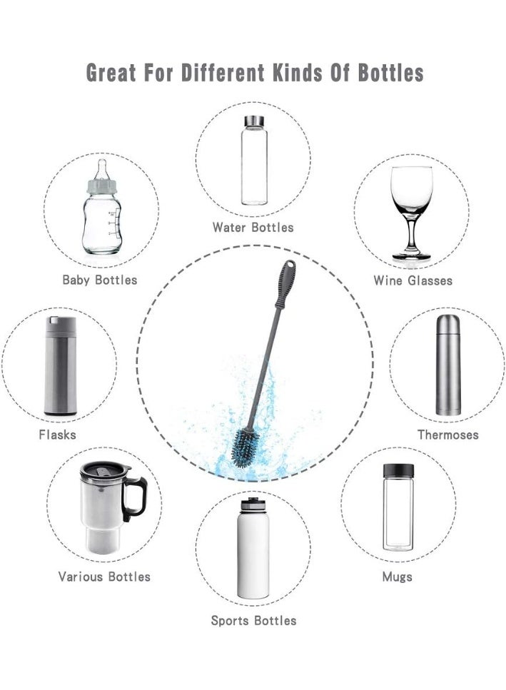 Silicone Bottle Cleaning Brush with Long Handle, 12.5" Water Bottle Cleaner for Baby Bottles, Hydro Flask, Sports Bottle, Vase, Glassware, Perfect for Smaller Diameter Bottle Openings (One Pack) - Image 4