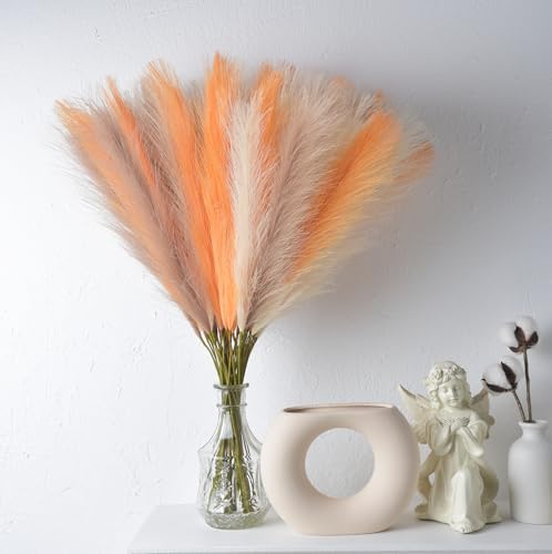 LSKYTOP Orange Pampas Grass Decor,23Inch 12pcs Faux Pampas Grass Bouquets Artificial Pampas Fake Pampas Flower for Home Living Room Bedroom Vase Decor - Image 2