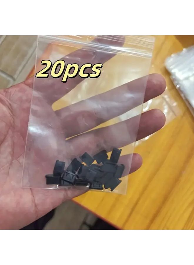 20 قطعة سدادة غبار من المطاط اللين لمنفذ شحن الهاتف الأسود - Image 1