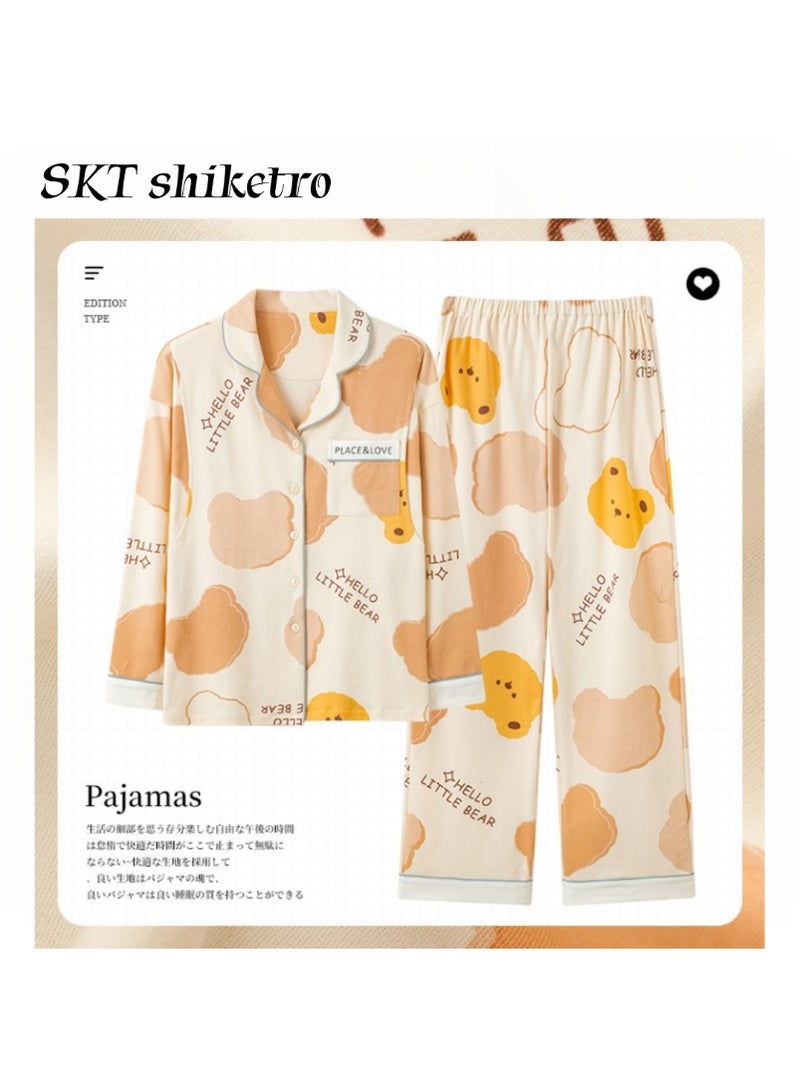 SKT Shiketro Women's Maternity and Nursing Pajama Set, Postpartum Home Wear, Double-Layer Long-Sleeved Pajamas (Yellow) - Image 1
