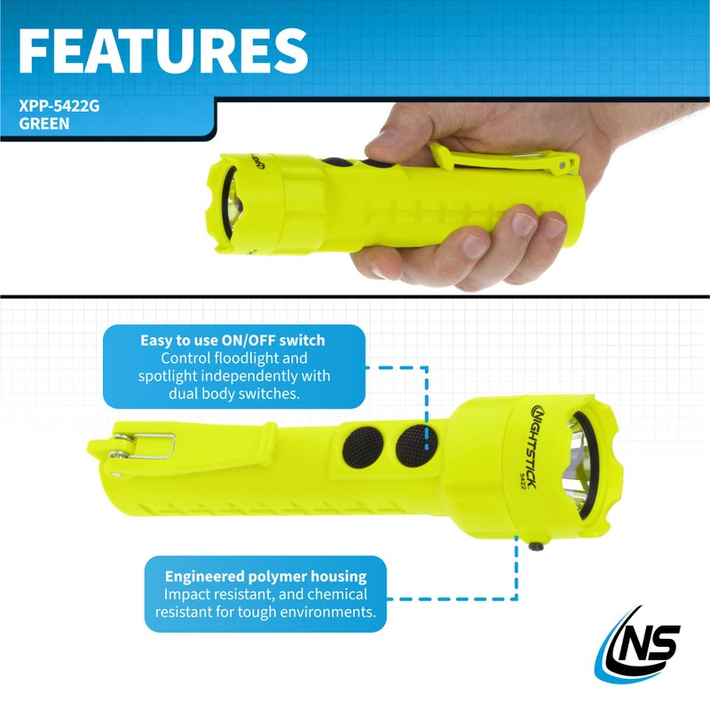 Nightstick XPP-5422G 3 AA Intrinsically Safe Permissible Dual-Light Flashlight, Green - Image 4