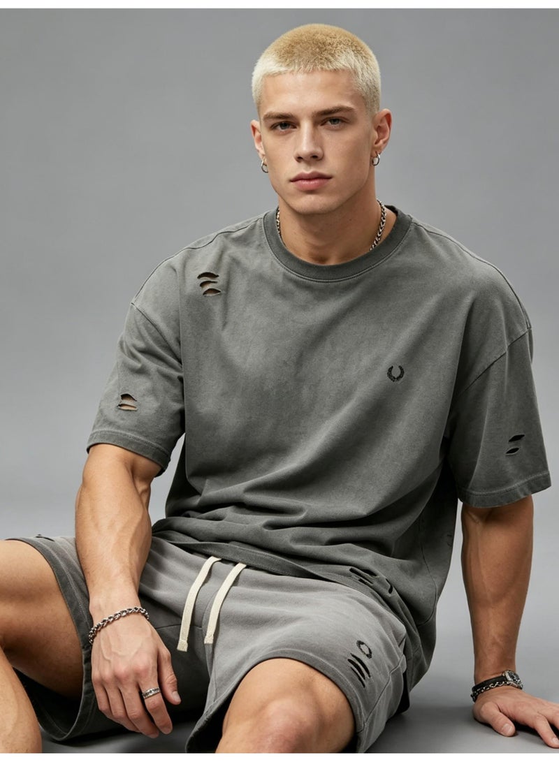 فريد بيري FRED PERRY Retro Wash Loose Short-Sleeved T-Shirts and Casual Shorts - Image 1