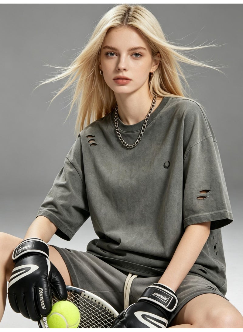 فريد بيري FRED PERRY Retro Wash Loose Short-Sleeved T-Shirts and Casual Shorts - Image 2