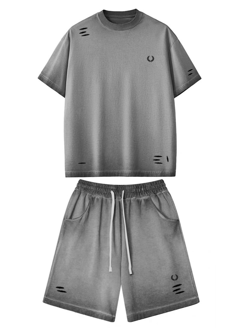 فريد بيري FRED PERRY Retro Wash Loose Short-Sleeved T-Shirts and Casual Shorts - Image 3