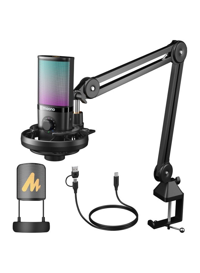 Maono PM450 Series StreamerWave RGB USB Condenser Microphone With Boom Arm Bundle - Black - Image 1