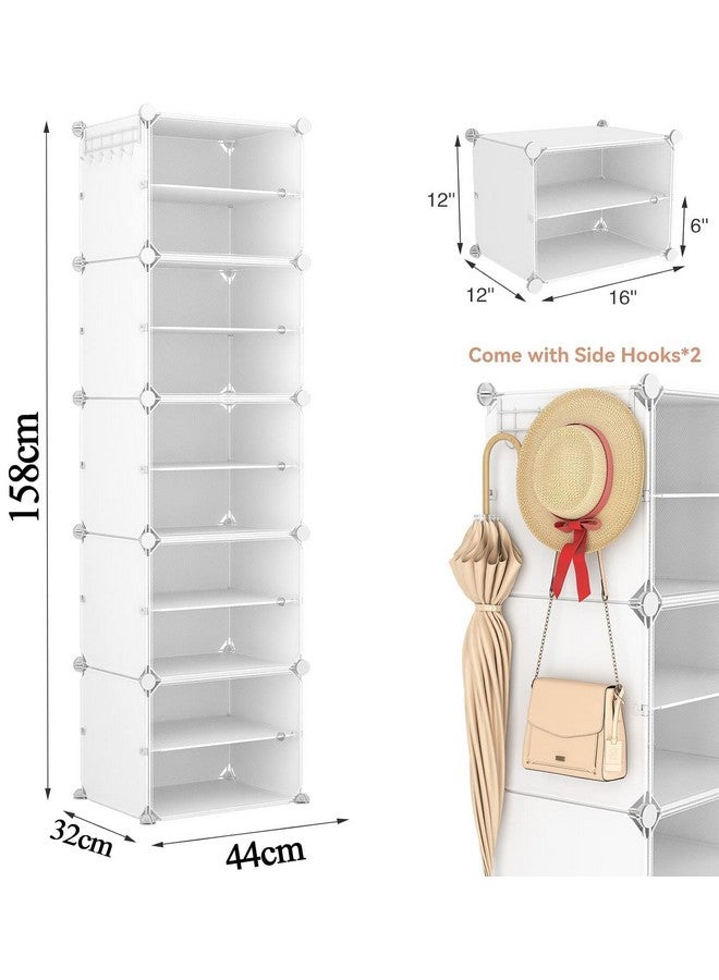 AYSIS DIY Shoe Rack for Home ^ 10 Layers Shoe Shelf Storage Cabinet Plastic Shoe Shelves Organizer/Multi-Purpose for Heels, Boots Plastic Portable and Folding Shoe Rack (10-SHELF-5-DOOR-WHITE) - Image 2