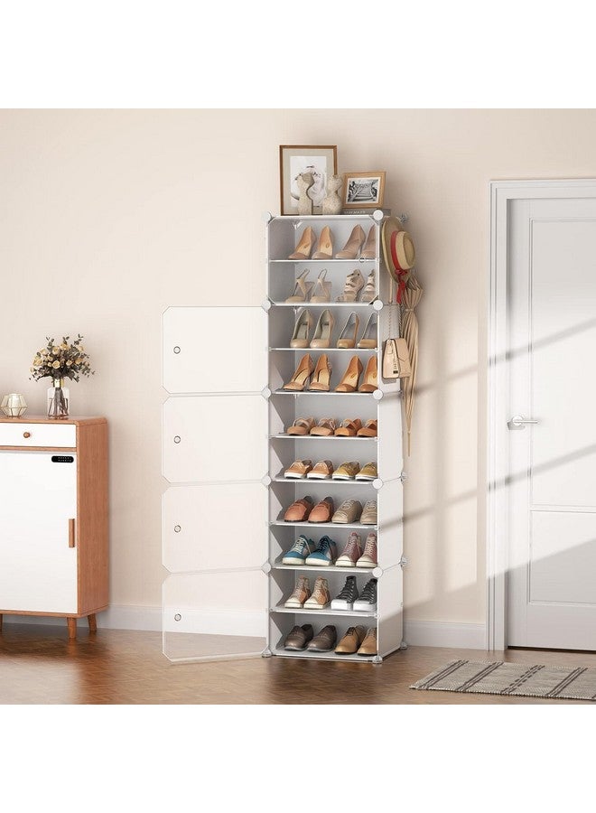 AYSIS DIY Shoe Rack for Home ^ 10 Layers Shoe Shelf Storage Cabinet Plastic Shoe Shelves Organizer/Multi-Purpose for Heels, Boots Plastic Portable and Folding Shoe Rack (10-SHELF-5-DOOR-WHITE) - Image 1