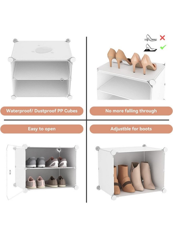 AYSIS DIY Shoe Rack for Home ^ 10 Layers Shoe Shelf Storage Cabinet Plastic Shoe Shelves Organizer/Multi-Purpose for Heels, Boots Plastic Portable and Folding Shoe Rack (10-SHELF-5-DOOR-WHITE) - Image 4