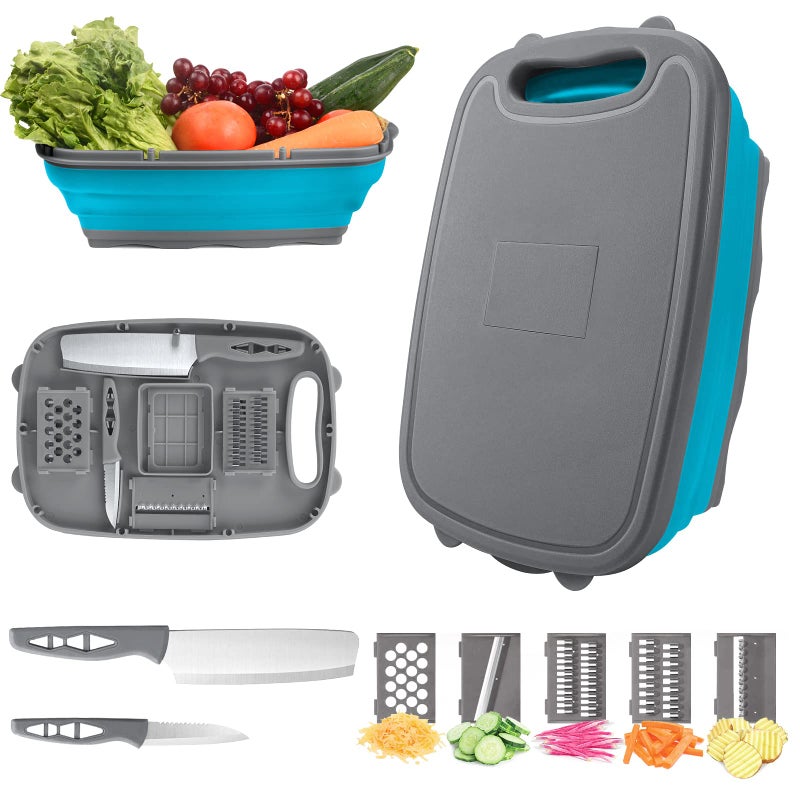 HI NINGER Camping Cutting Board, HI NINGER Collapsible Chopping Board with Colander, 9-In-1 Multi Chopping Board Kitchen Vegetable Washing Basket for Camper,Camping Gifts Camping Accessories for RV Campers - Image 1