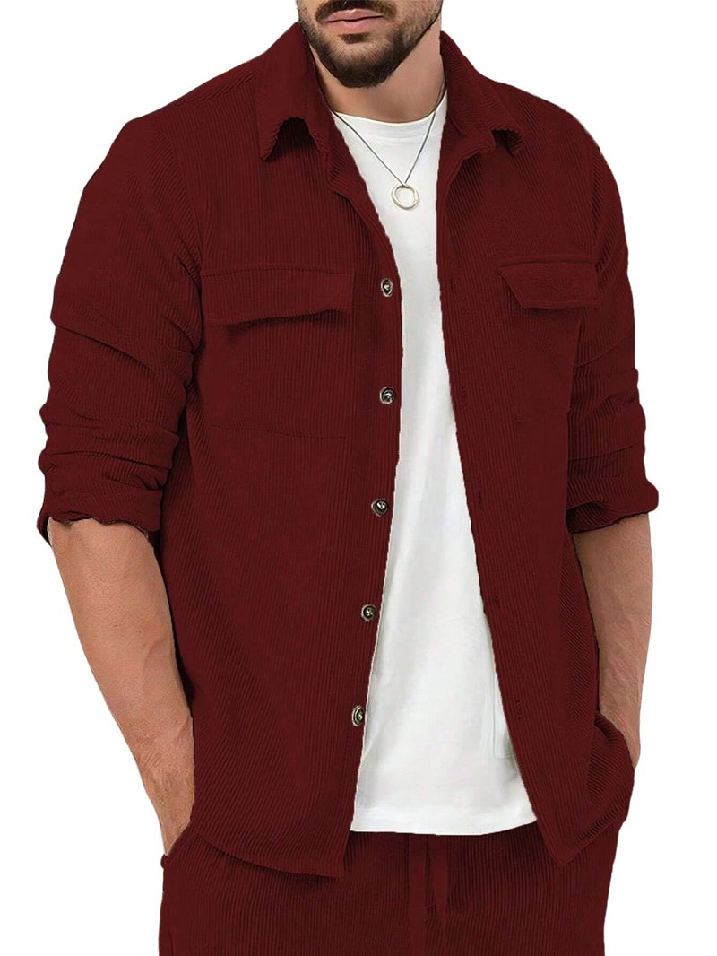 Lymio Casual Regular Fit Shirt for Men (Rib-Regular Fit Shirt) (L, Maroon) - Image 1