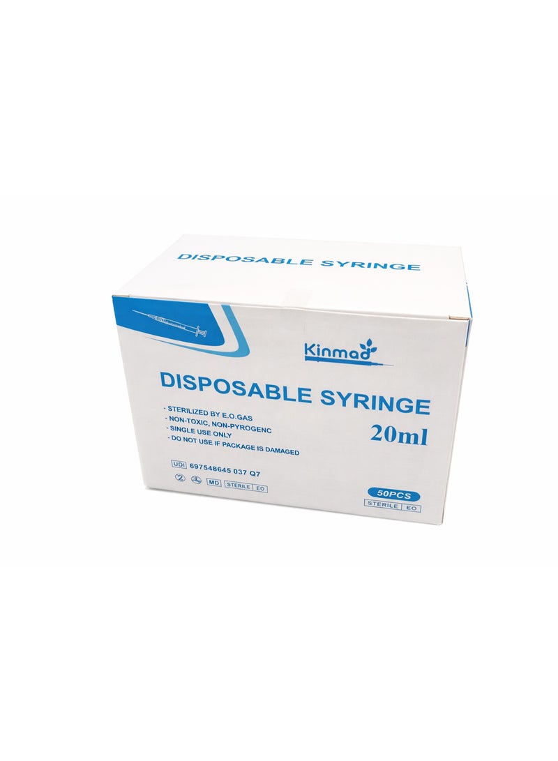 Kinmed Disposable Syringe 20ml 21G x 1 1/2 Inch Luer Lock Sterile Single Use 50PCS - Image 1