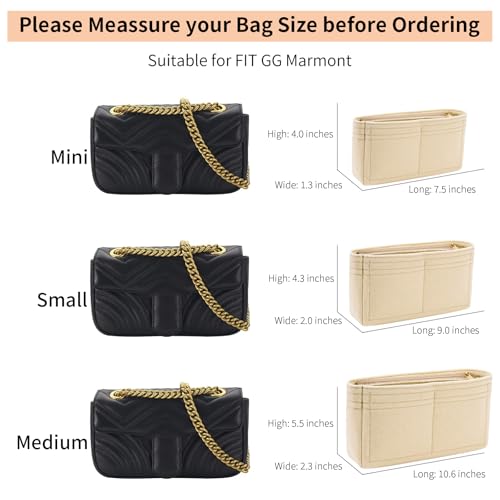 LOUKAYCCI Felt Insert Purse Organizer with Zipper fit GG Marmont Matelasse Shoulder Bag Organizer Handbag Tote Liner Pouch for Women Inner Bladder Bag Storage Bag Mini Beige - Image 3