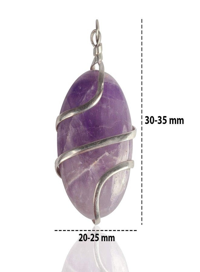 Crystu Amethyst Pendant Oval Wire Wrapped Crystal Stone Pendant/Locket with Metal Chain for Reiki Healing and Crystal Healing Gemstone Size 30-35 mm (Color : Purple) - Image 5